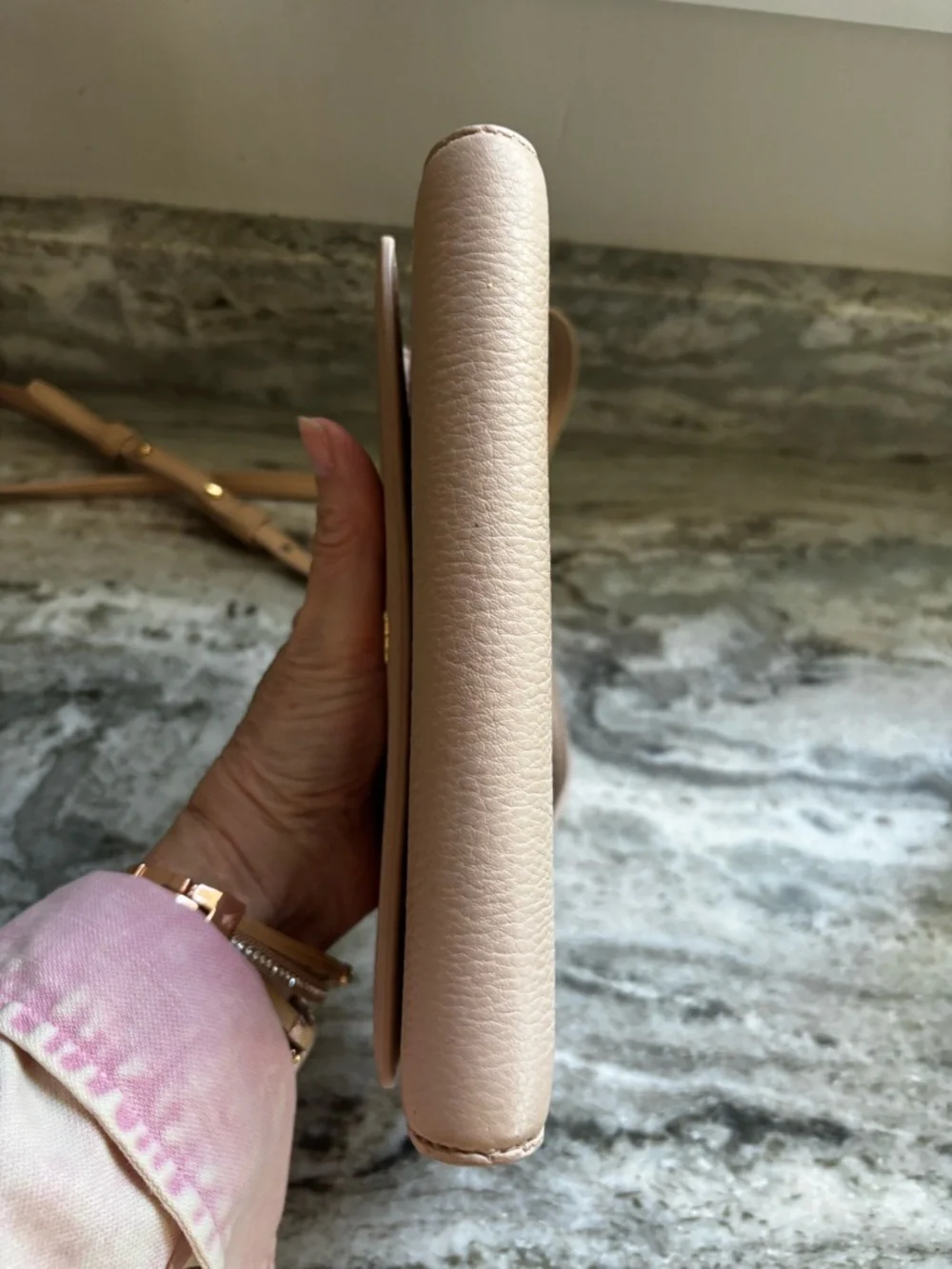 Tory Burch Pebbled Leather Card Wallet with Gold Logo Blush Pink - Picture 7 of 10